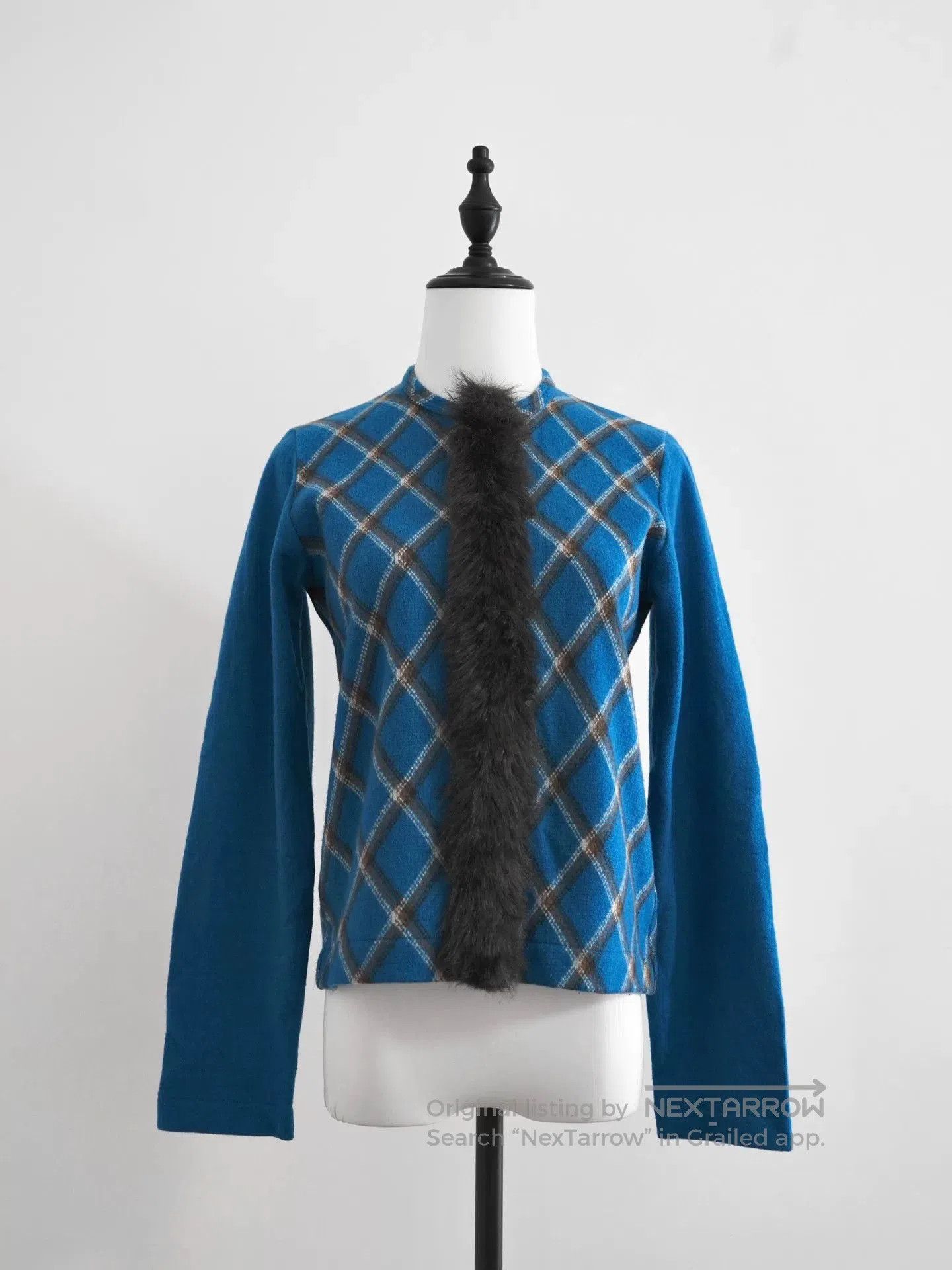 Comme des Garcons blue plaid cardigan with fur detail. Size M / US 6-8 / IT 42-44 - 3 Thumbnail