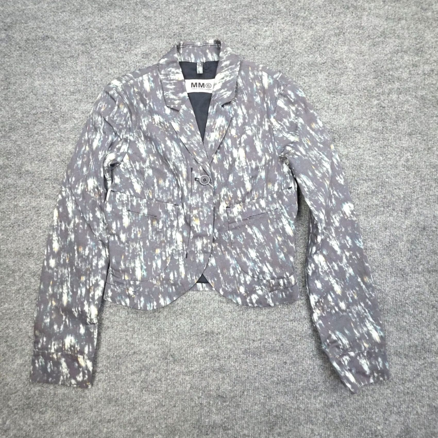 Maison Margiela MM6 Maison Margiela Blazer Jacket Women's XXS Abstract Cotton Gray Button Short Size XS / US 0-2 / IT 36-38 - 2 Thumbnail