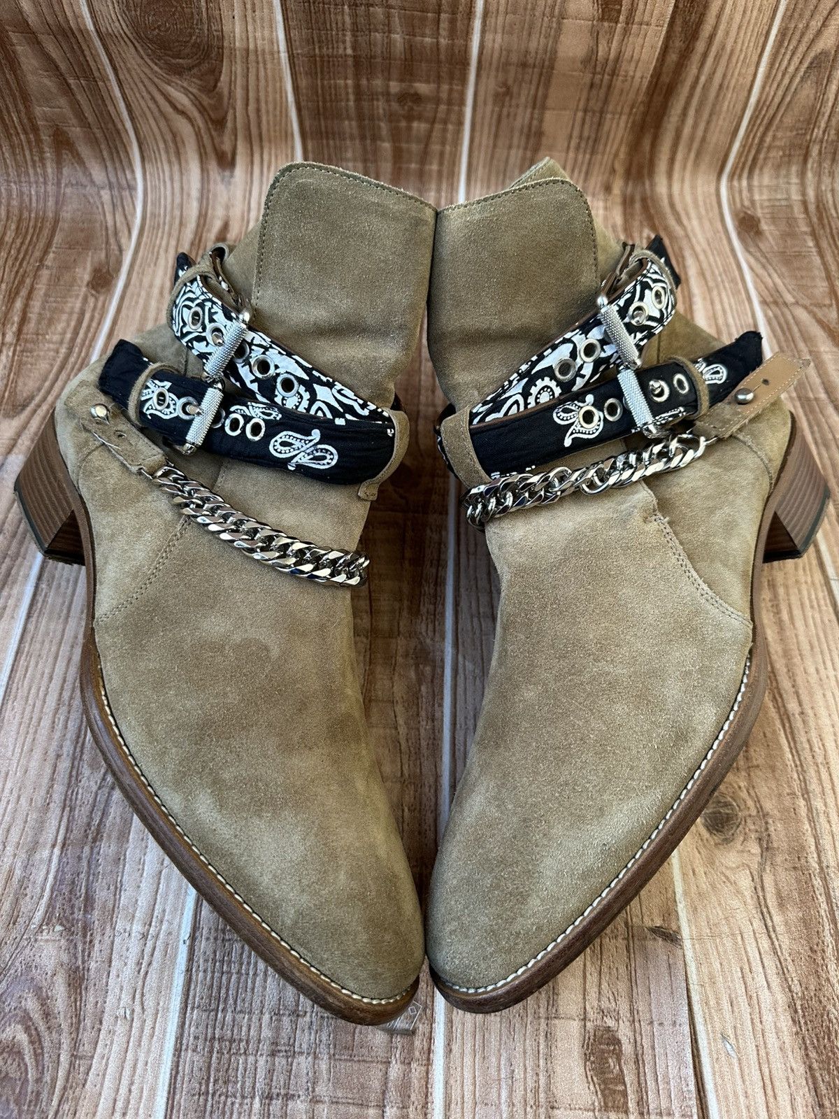 Amiri Amiri Bandana Buckle Chain Embellished Suede Western Boots Size US 11 / EU 44 - 19 Thumbnail