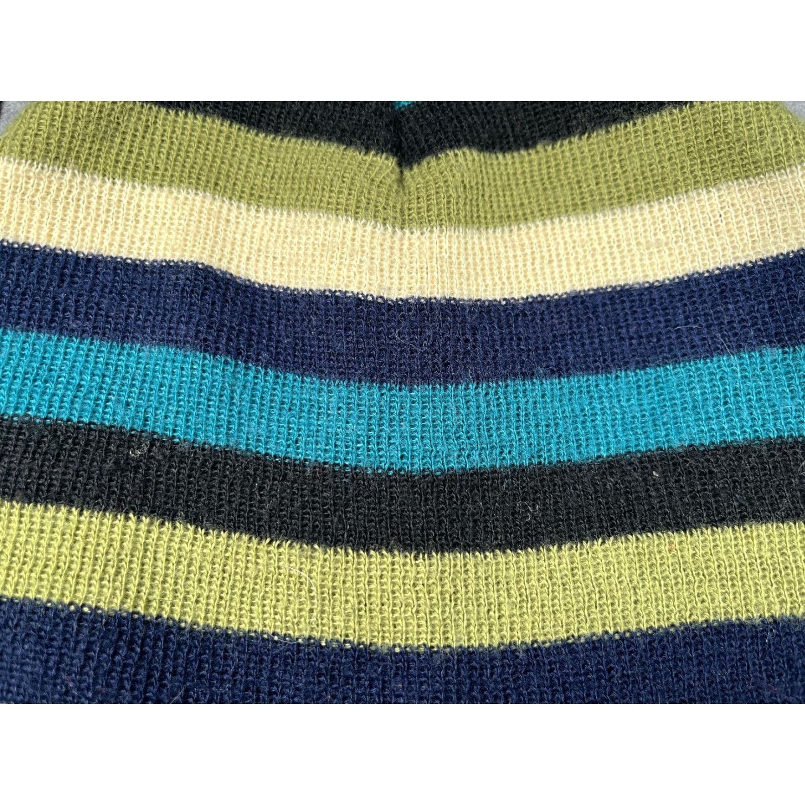 Vintage Beanie Beanie Adult One Size Blue Green Stripe Acrylic Snow Winter Ski Knit Lightweight Lined Stretch Men Style Ski Mens Size ONE SIZE - 2 Thumbnail