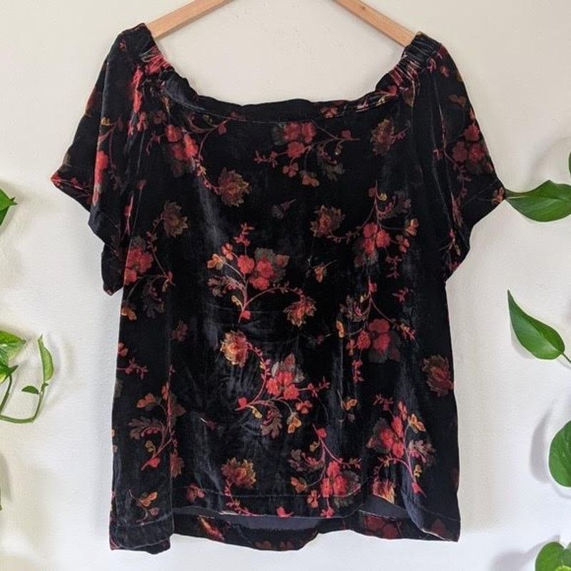 Ann Taylor LOFT | Floral Velvet Off The Shoulder Top | Small Size S / US 4 / IT 40 - 3 Thumbnail