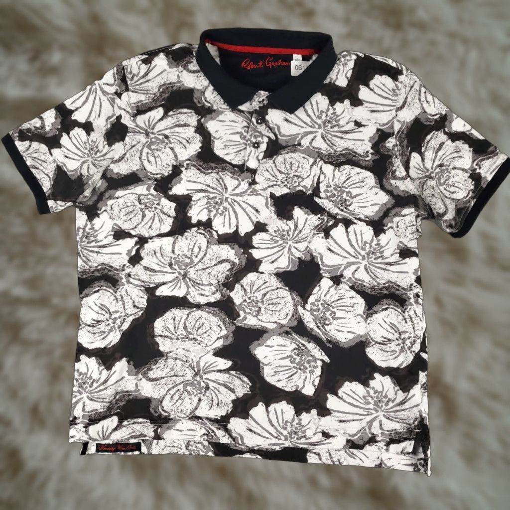 Robert Graham VINTAGE Robert Graham Polo Shirt Men 2XL Gray Floral Short Sleeve Casual Classic 90s Mens Size US XXL / EU 58 / 5 - 1 Thumbnail