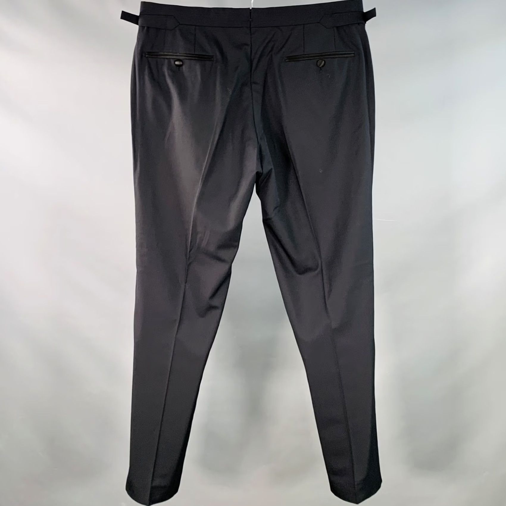 Tom Ford TOM FORD Dress Pants Navy Wool Flat Front Side Tabs Zip Fly 36 Mens Italy Inseam 32 Size US 36 / EU 52 - 2 Thumbnail