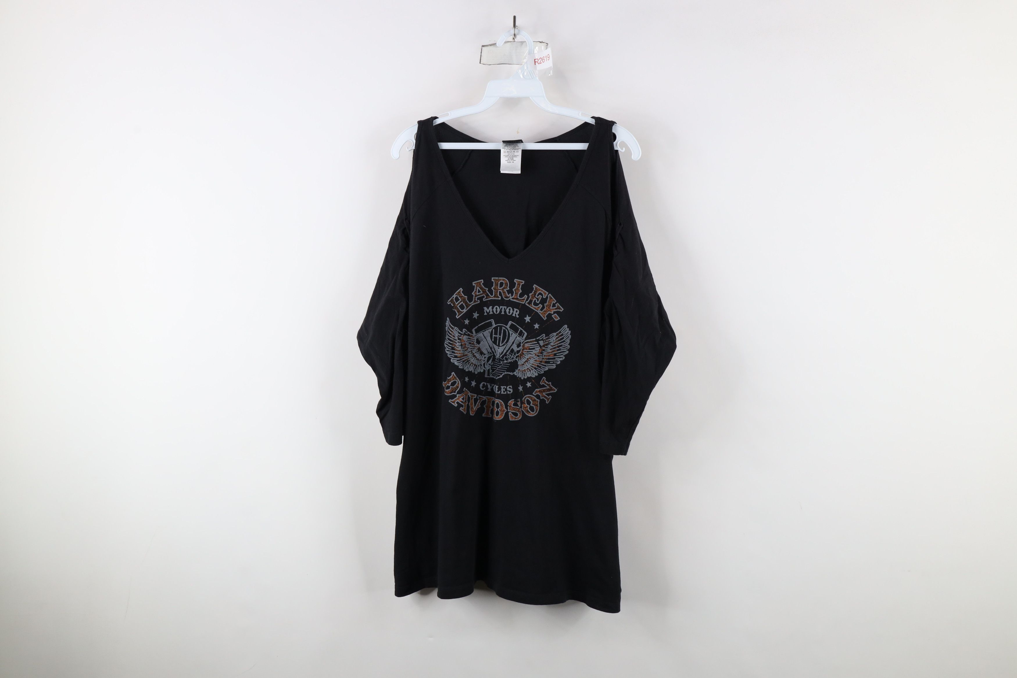 Harley Davidson × Vintage Y2K Harley Davidson Spell Out Tie Sleeve Tunic T-Shirt Black Size 3XL / US 20-22 - 1 Thumbnail