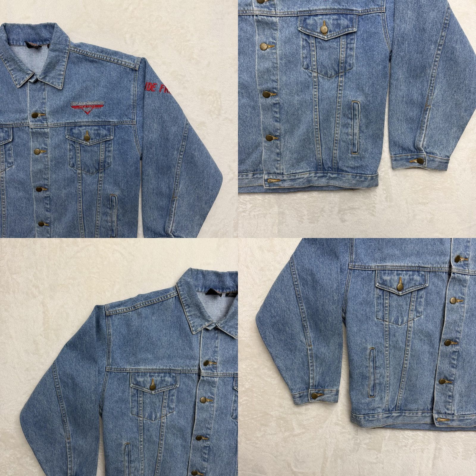 Harley Davidson VINTAGE Harley-Davidson NY Jacket Mens Large Blue Denim Cafe Embroidered 90s Regular Lightweight Casual Size US L / EU 52-54 / 3 - 9 Thumbnail