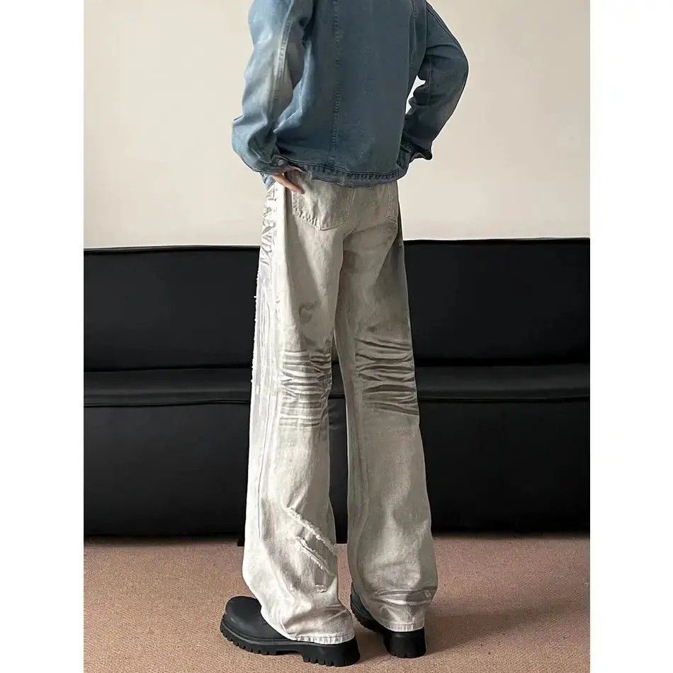 Japanese Brand Retro loose dirty dyed cat whisker jeans Size US 32 / EU 48 - 4 Thumbnail