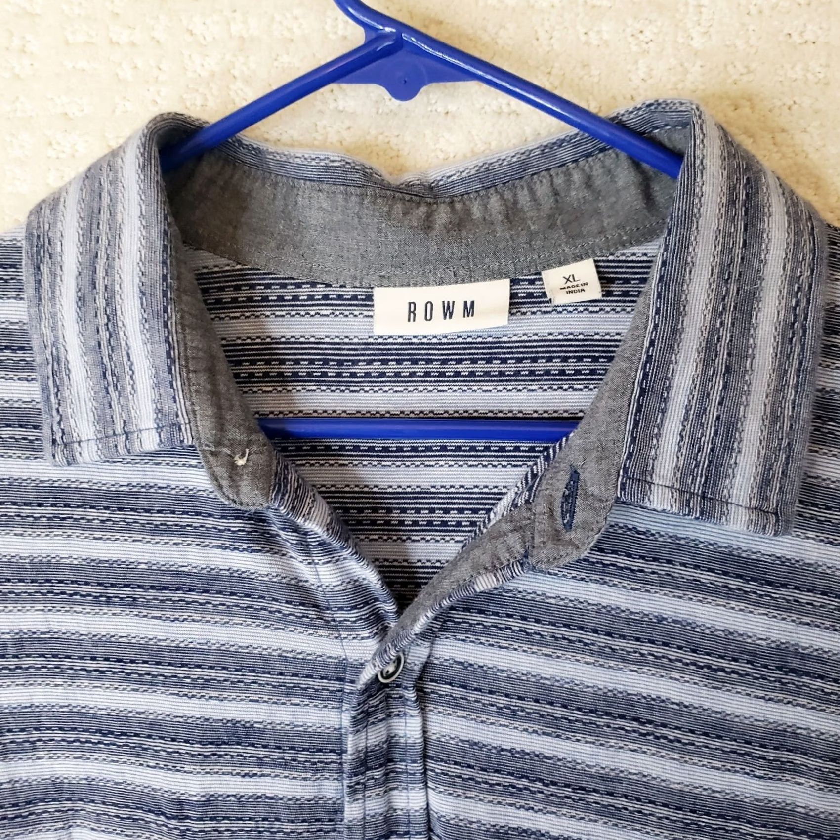 Vintage ROWM Button-Up Shirt XL Men Blue Gray White Striped Short Sleeve Casual Denim Look Soft Feel Shirt Size US XL / EU 56 / 4 - 5 Thumbnail