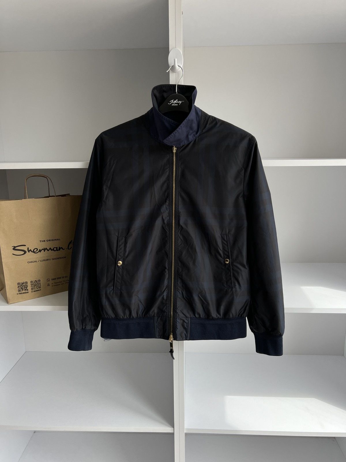 Vintage Burberry Blue Plaid Reversible Double-Zipper Jacket