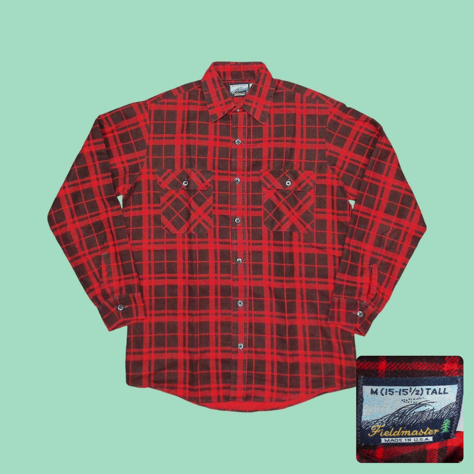 Fieldmaster Sears Vintage 80s Fieldmaster Boxy Red Plaid Flannel Shacket Size US M / EU 48-50 / 2 - 1 Thumbnail