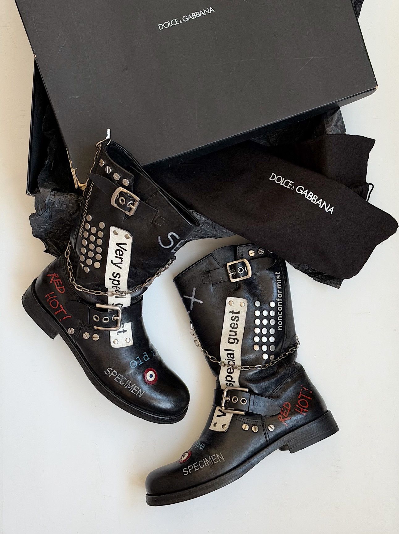 Dolce & Gabbana DOLCE & GABBANA SS 2003 Sex Biker Leather Boots runway logo Size US 8.5 / IT 38.5 - 6 Thumbnail