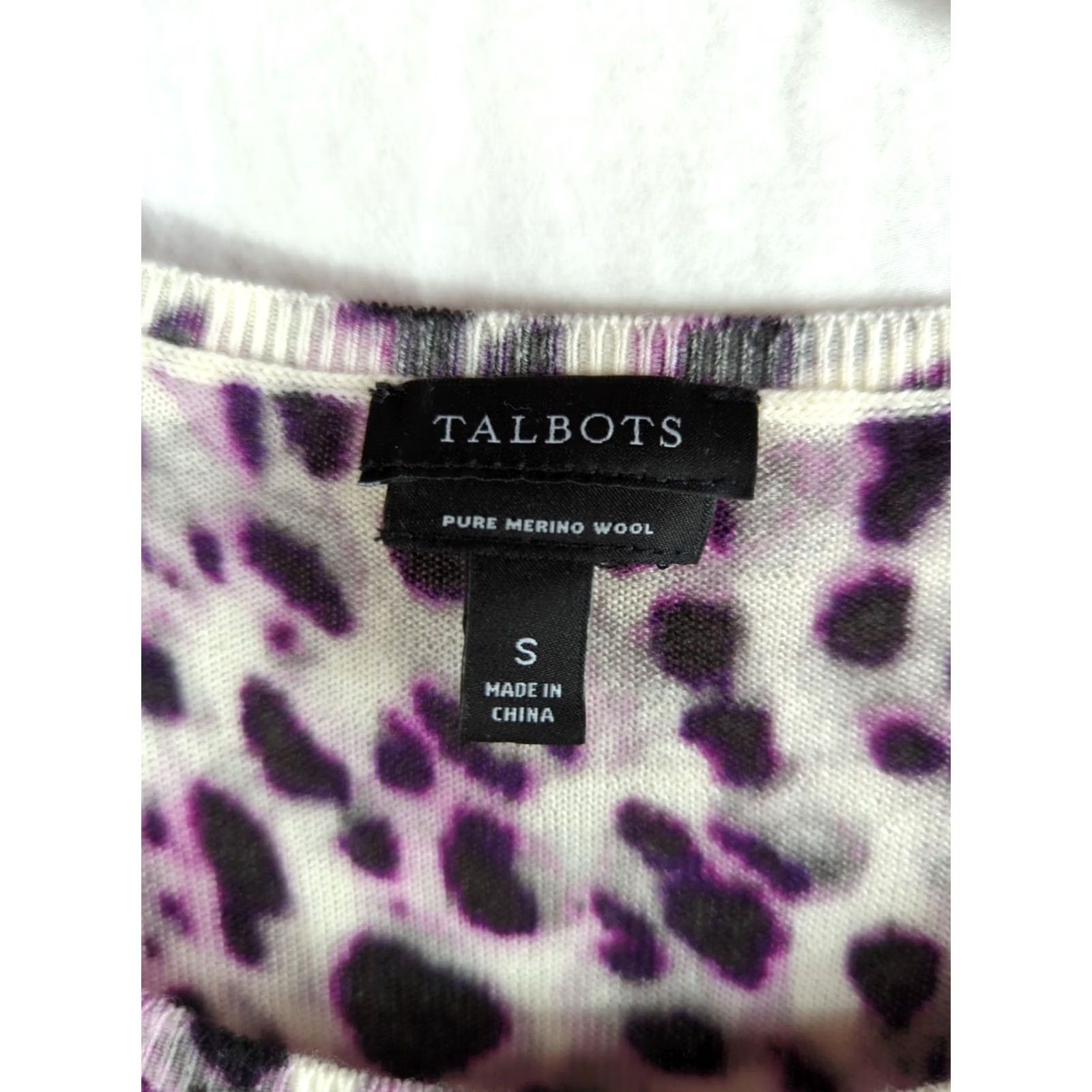 Talbots Talbots Sweater Puff Sleeve Swirl Animal Print S Women's Pullover Crew Neck Knit Merino Wool Lightweight Multicolor Size S / US 4 / IT 40 - 3 Thumbnail