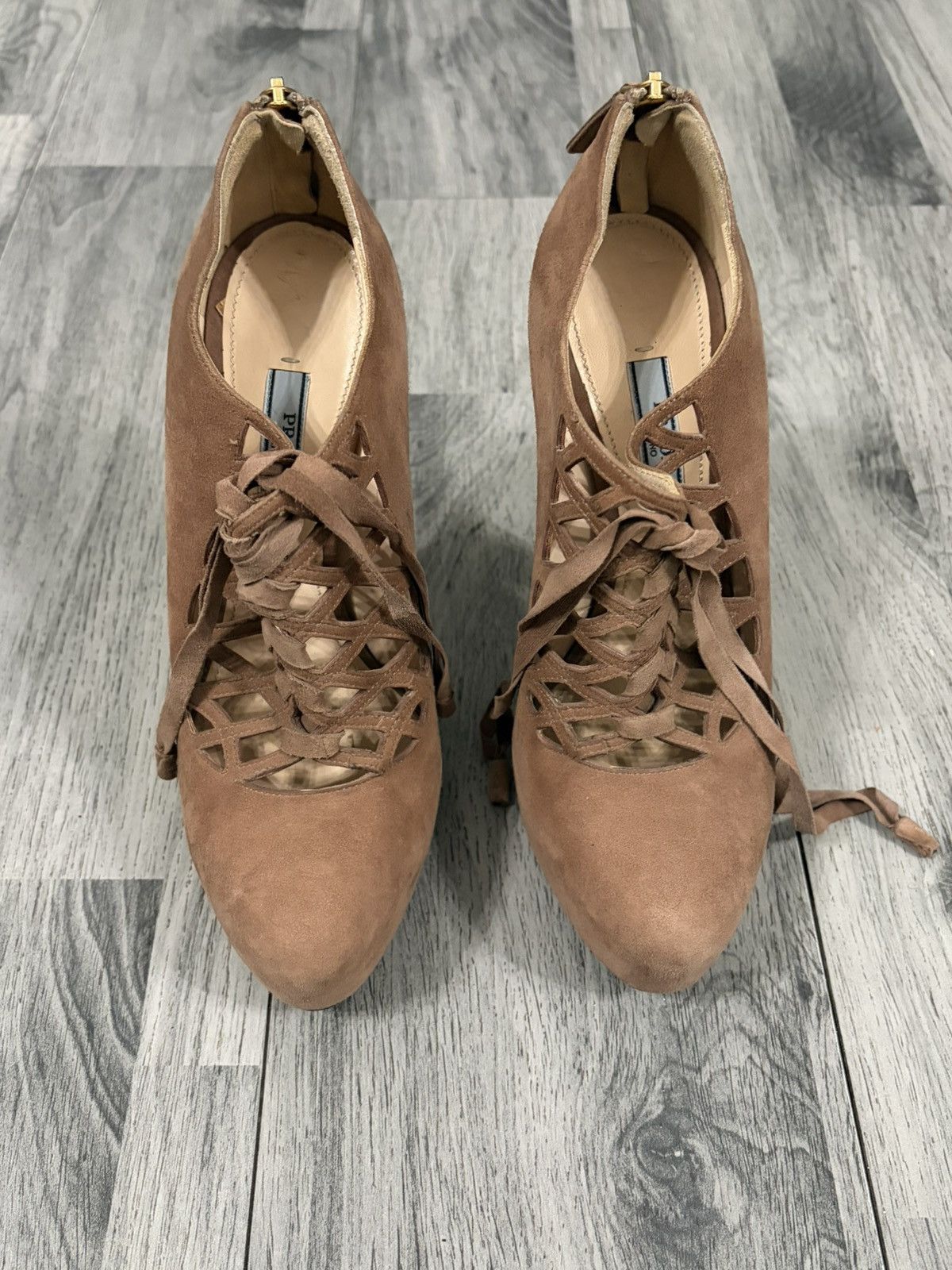 Prada Prada Tan Suede Lace-Up High Heel Booties Size US 7 / IT 37 - 3 Thumbnail