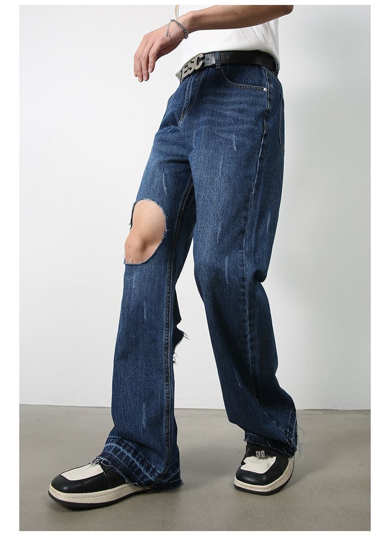 Japanese Brand × Jean Dark blue loose flared casual ripped jeans Size US 32 / EU 48 - 4 Thumbnail