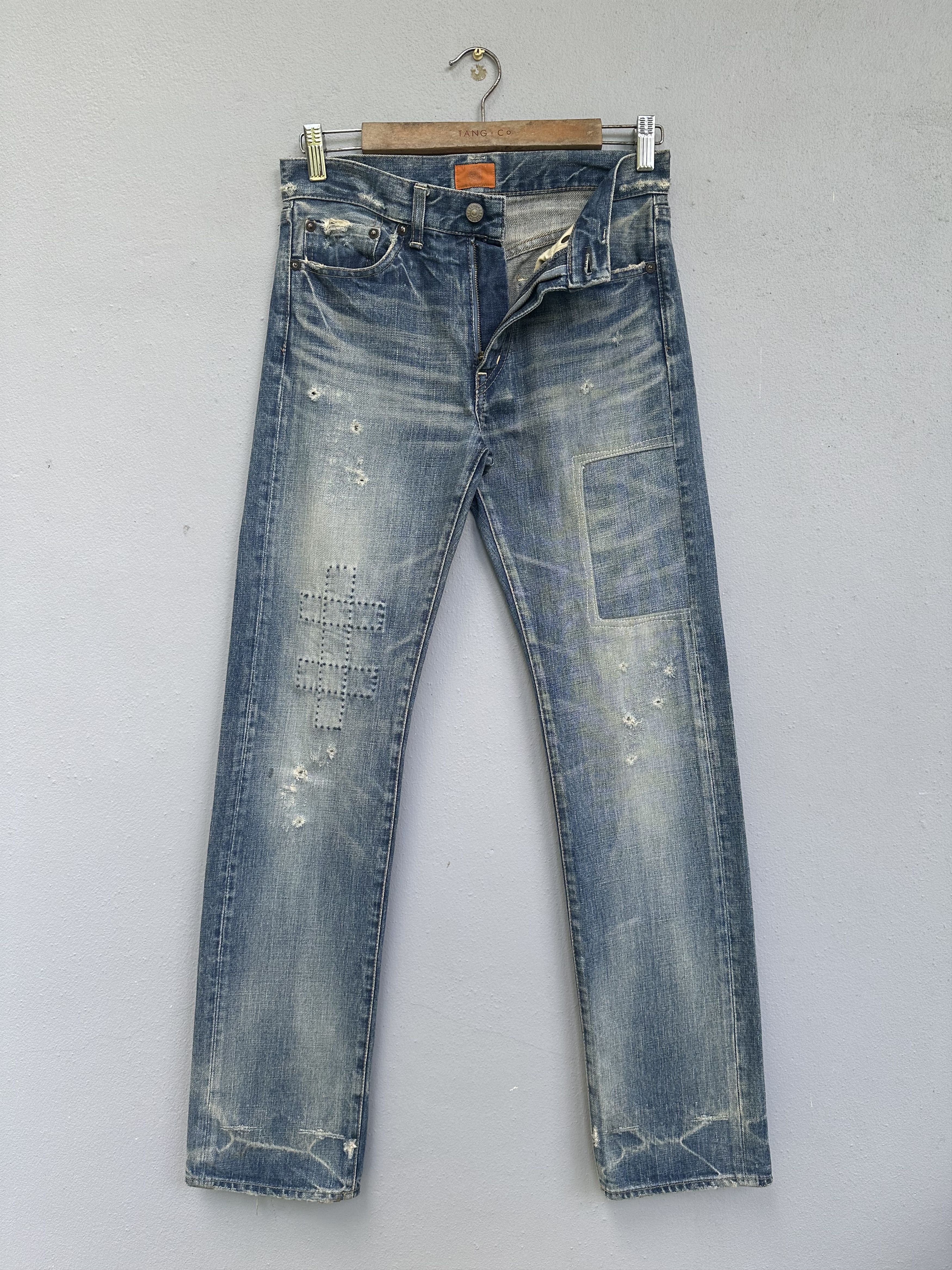 OMNIGOD Vtg Distressed Rips Boro Patchwork Omnigod Flare Denim Jeans Size US 29 - 4 Thumbnail