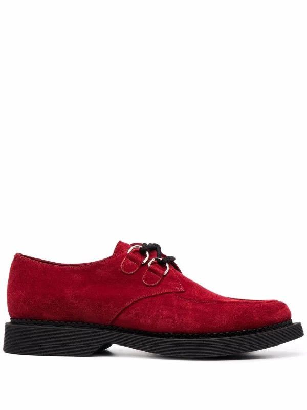 image of Saint Laurent Paris “Teddy 10 Derby” Red Suede Creepers Shoes, Men's