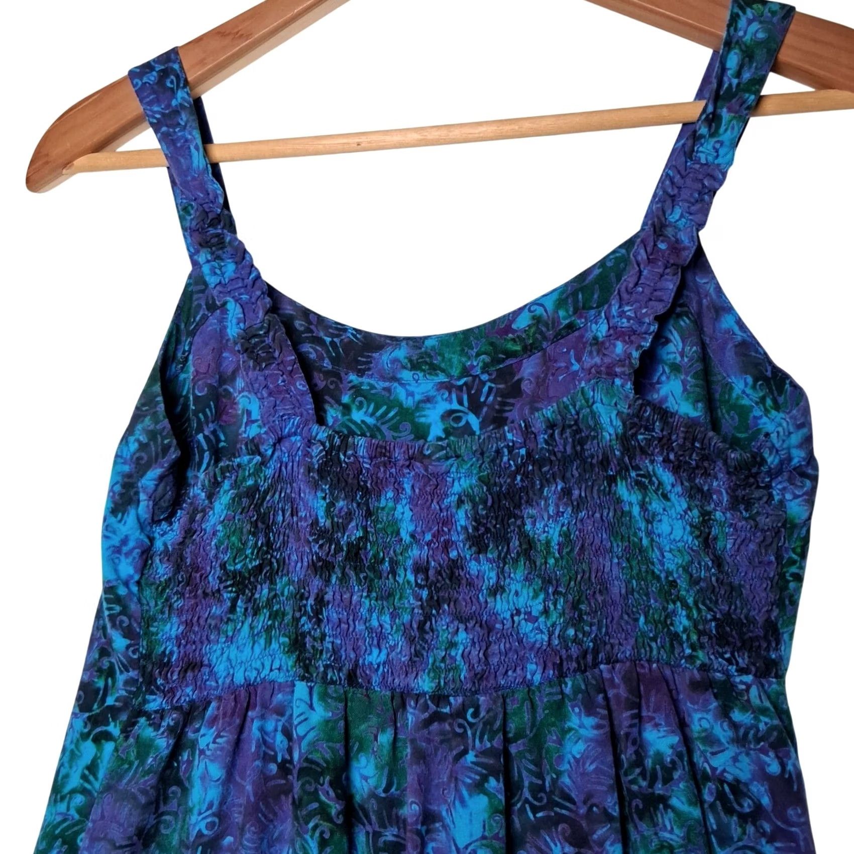 Vintage Peppermint Bay Dress Small Blue Batik Ruffled Sleeveless Bohemian Sundress Womens Size S / US 4 / IT 40 - 6 Thumbnail