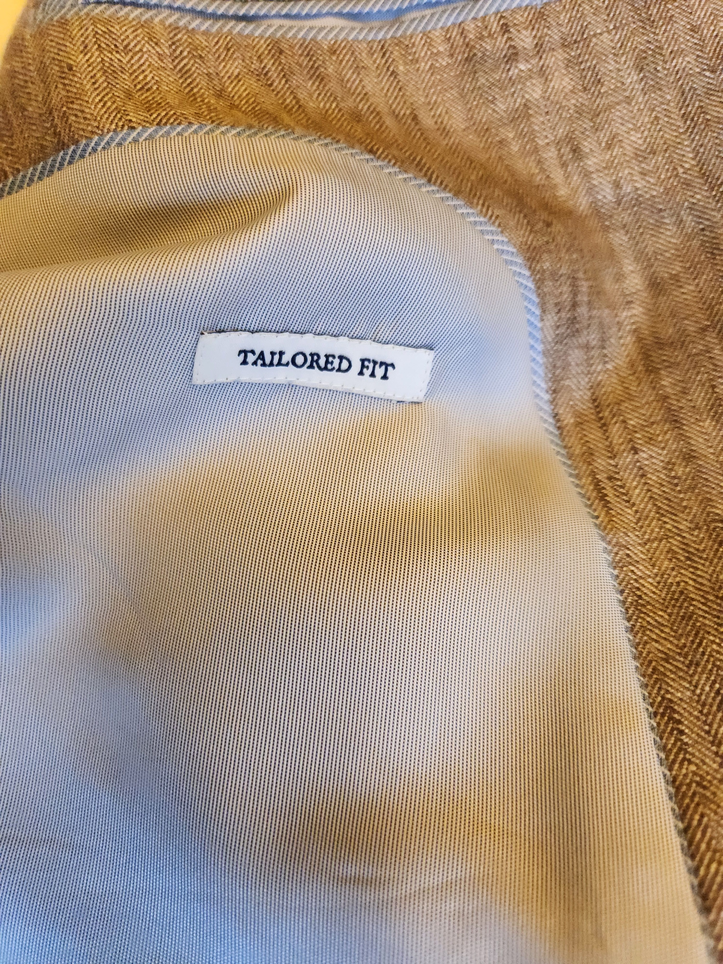 Jos. A. Bank 100% Linen Subtle Herringbone Beige 2 Button Blazer Sz 43R. Size 44R - 4 Thumbnail
