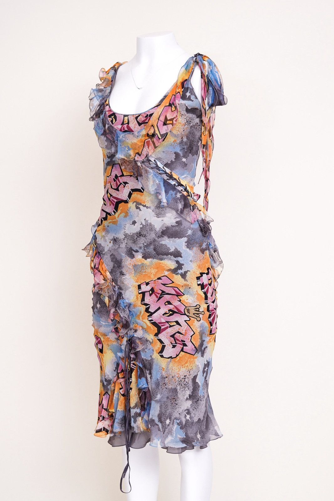 Dior Christian Dior 2004 Kaos Graffiti Print Lace-up Midi Dress Size S / US 4 / IT 40 - 4 Thumbnail
