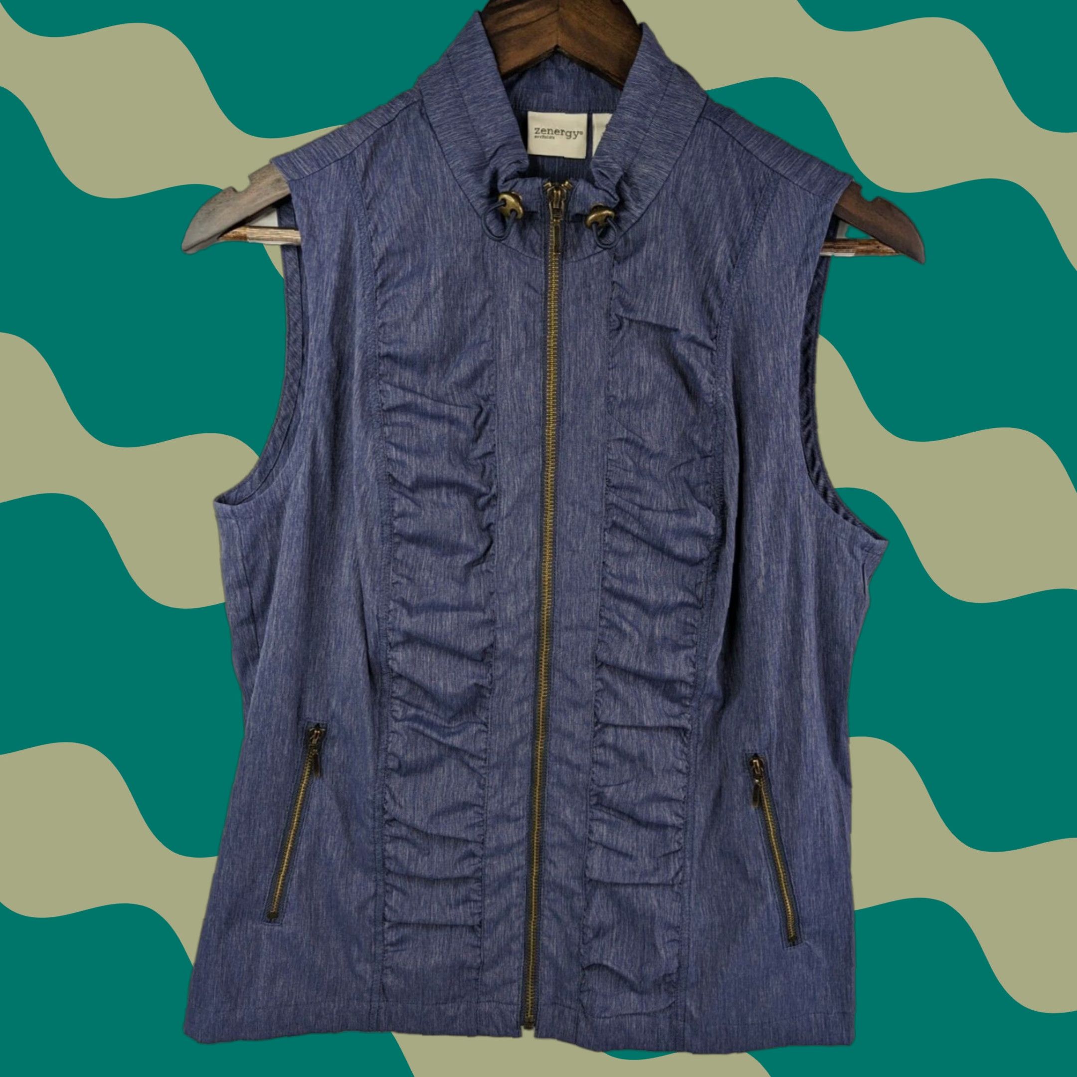 Vintage Chico's Vest Womens Size 0 DENIM NEEMA Zenergy Indigo Ruched Zip Front Pockets Casual Size XS / US 0-2 / IT 36-38 - 1 Thumbnail