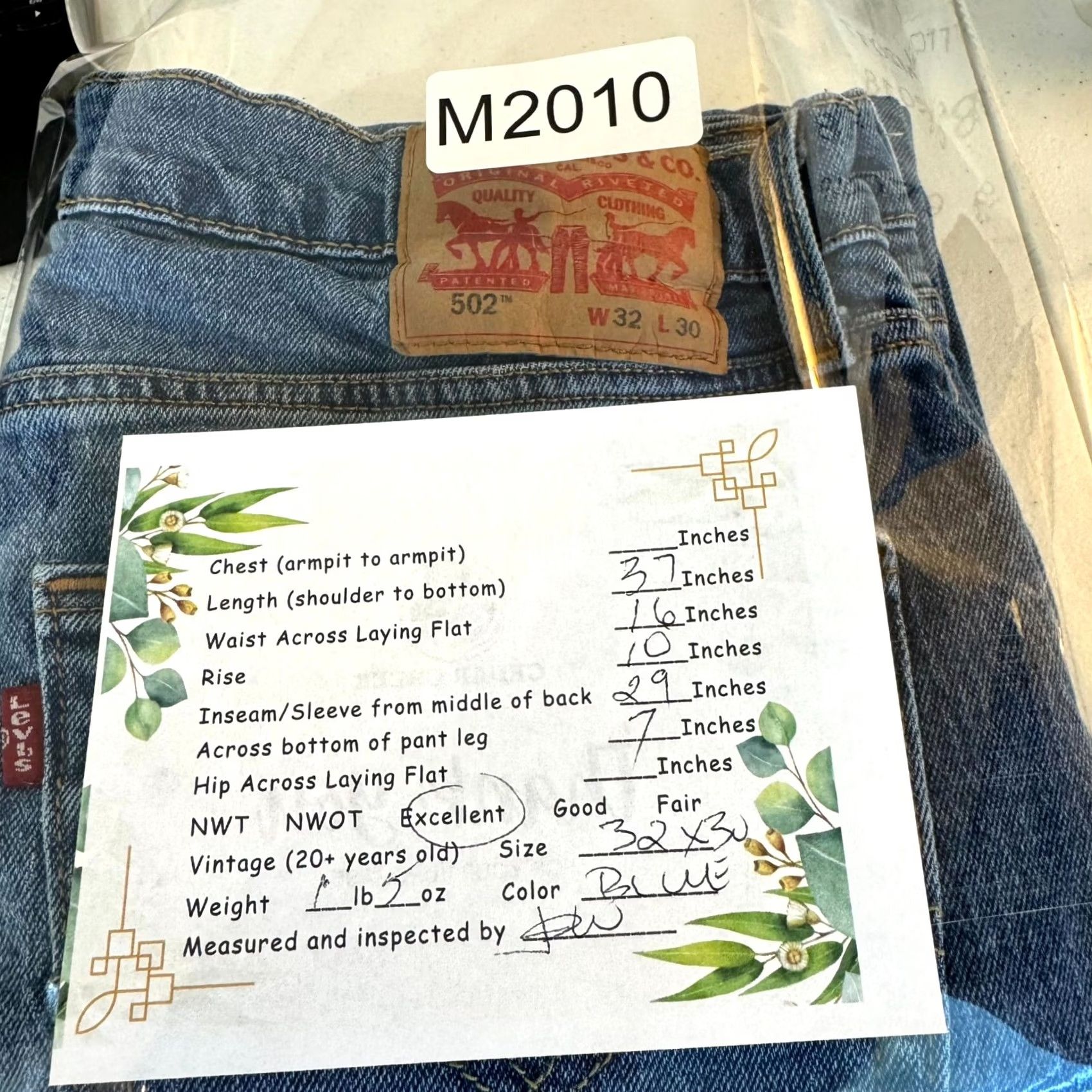 Levi's Levis 502 Jeans Mens 32x30 Blue Denim Tapered Straight Stretch Mid Rise Size US 32 / EU 48 - 8 Thumbnail