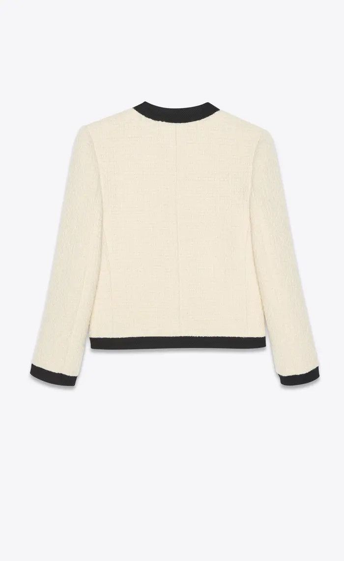 Saint Laurent Paris o1bcso1str0325 Short Jacket In Tweed in Cream Size L / US 10 / IT 46 - 2 Thumbnail