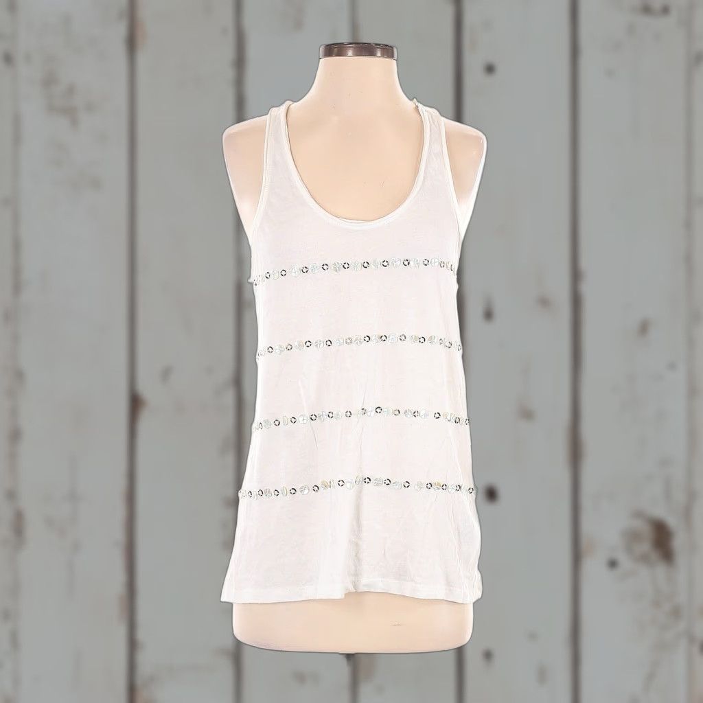 Vintage DENIM & SUPPLY RALPH LAUREN Tank Women's L Ivory Sequin Trim New with Tags Size L / US 10 / IT 46 - 1 Thumbnail