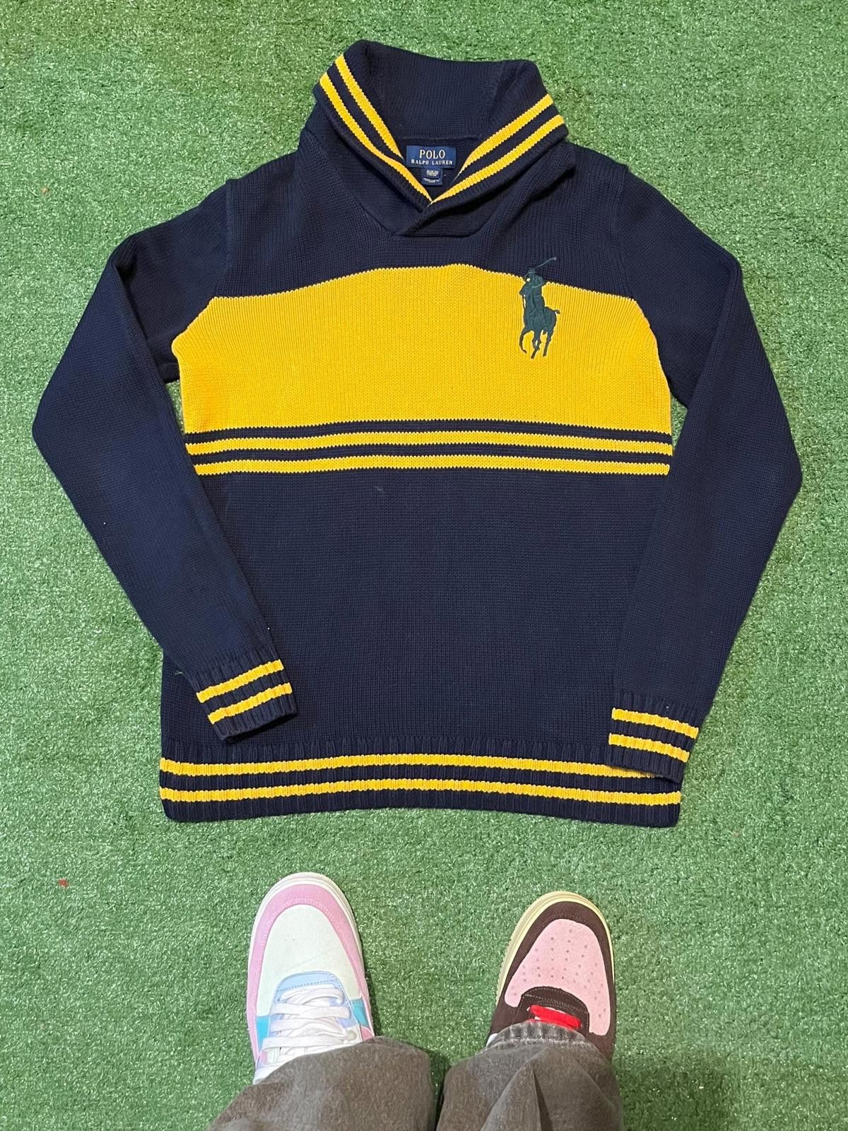 Polo Ralph Lauren Polo Ralph Lauren Men's Cowl Neck Sweater Navy and Yellow Size US XL / EU 56 / 4 - 1 Thumbnail