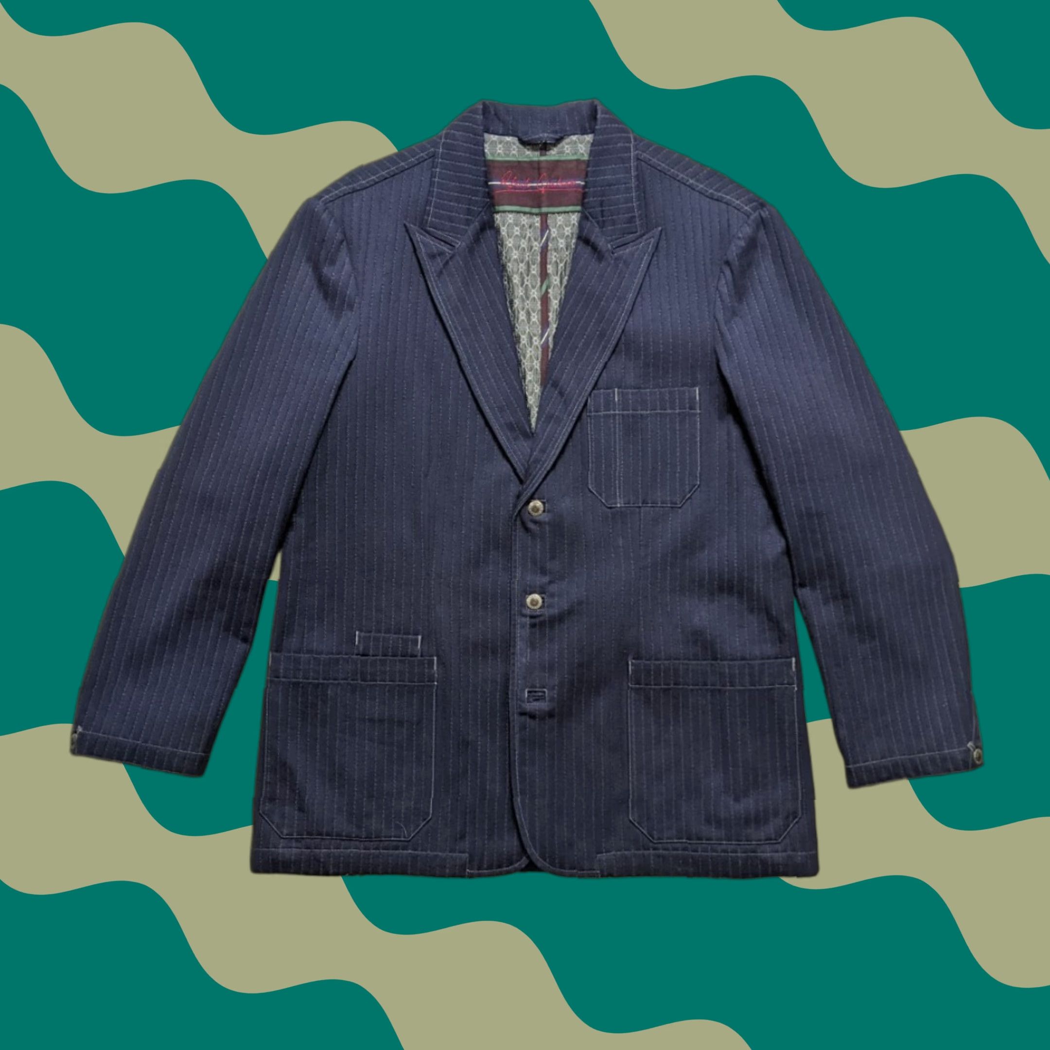 Robert Graham Men's Blazer XL Peak Lapel Blue Pinstripe Cotton Silk Casual Party Preppy