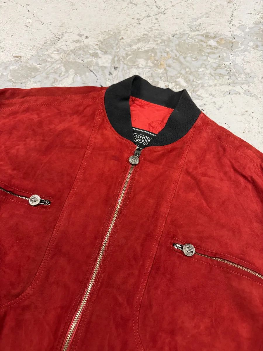Versace 2000s Versace Red Leather Bomber Jacket Size US M / EU 48-50 / 2 - 7 Thumbnail