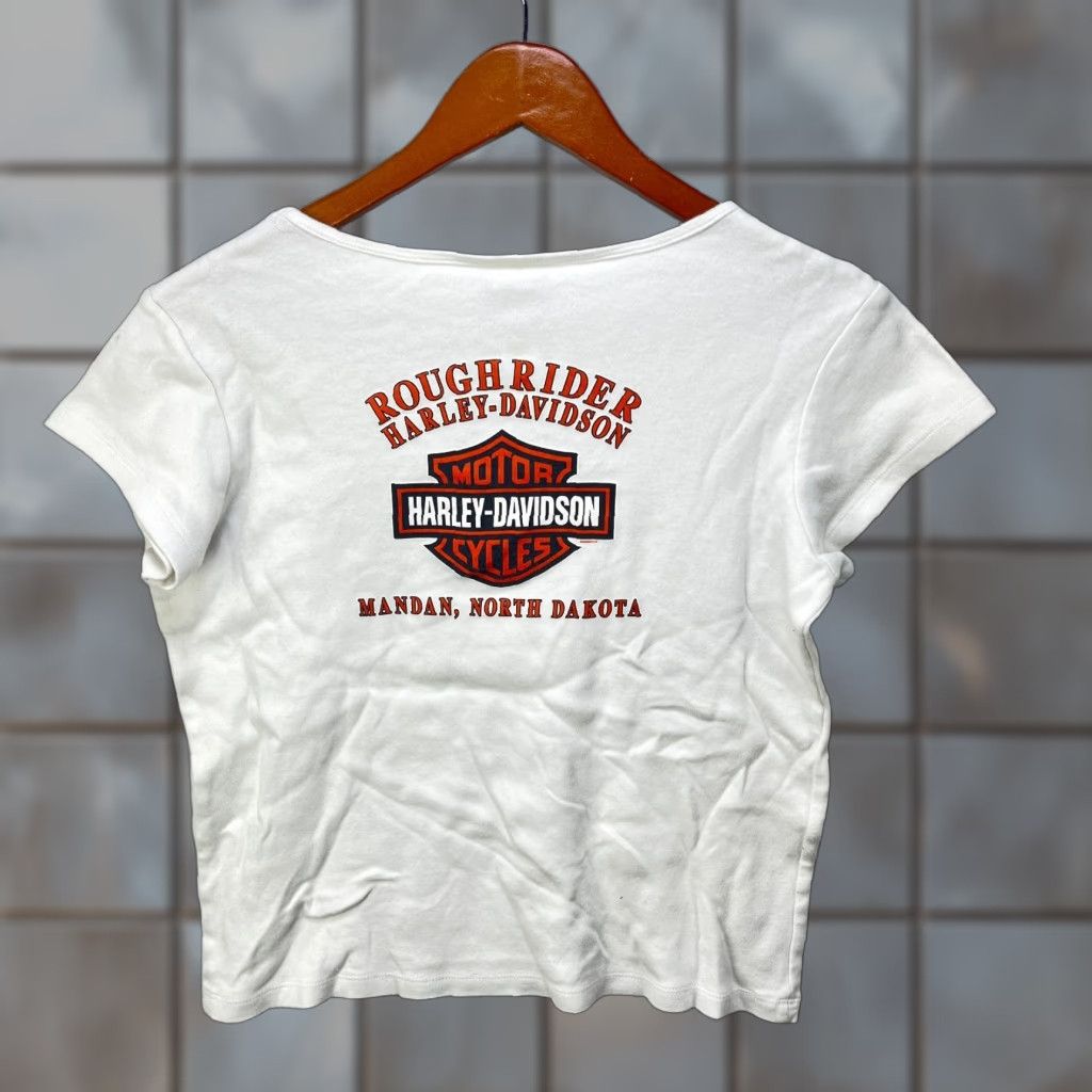 Harley Davidson VINTAGE Harley-Davidson T Shirt Womens L White Cropped 90s (if applicable) Womens Size L / US 10 / IT 46 - 1 Thumbnail