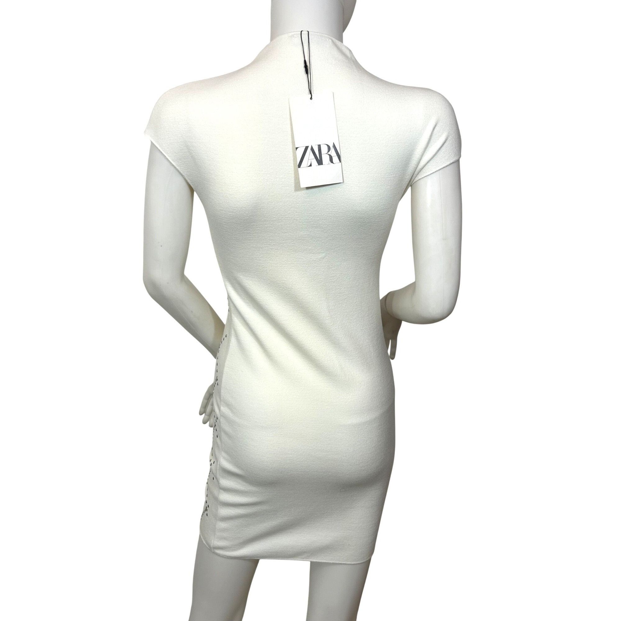 Zara Zara Women’s Mini Dress S White Knit Silver Studded High Nec Size S / US 4 / IT 40 - 3 Thumbnail