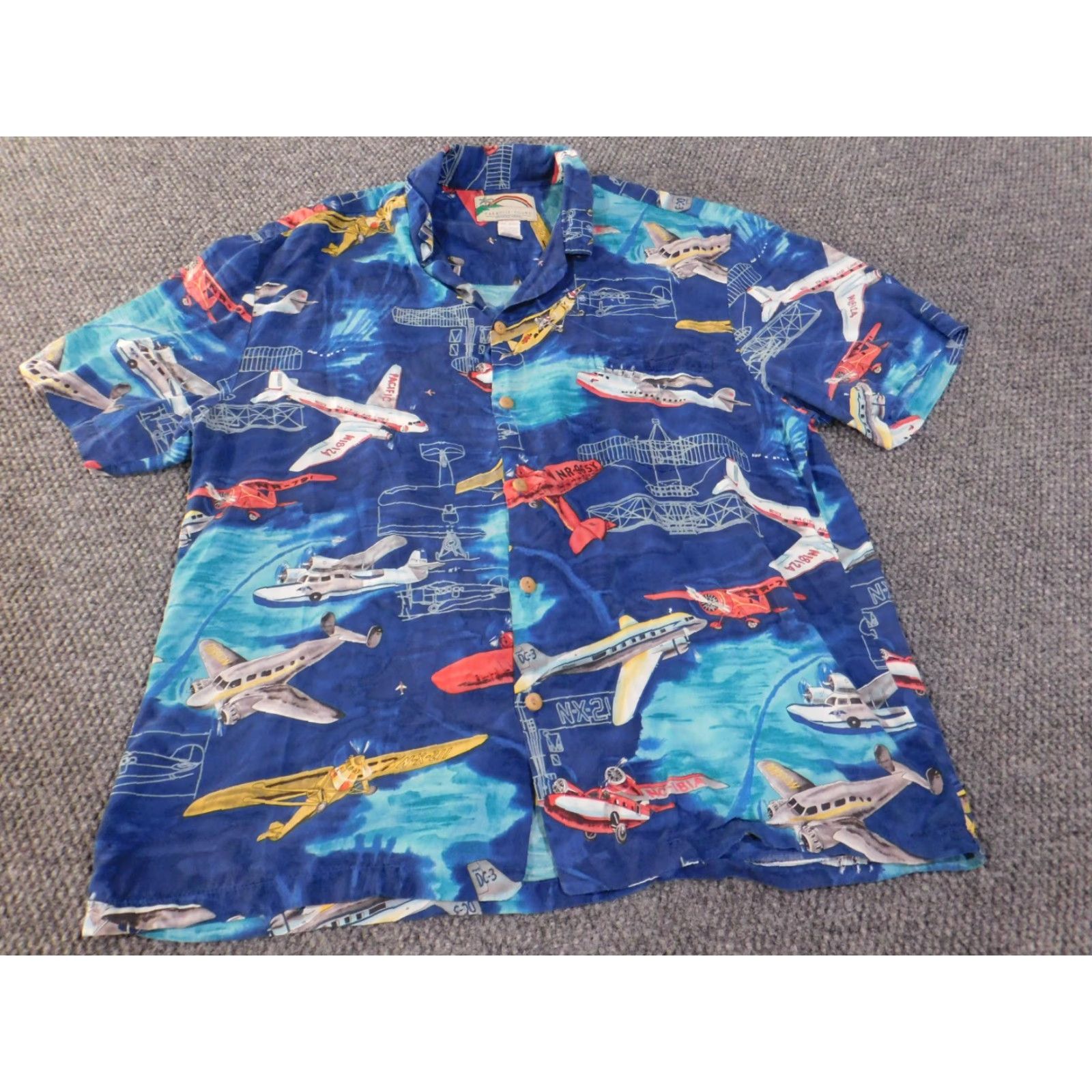 Paradise Paradise Hawaiian Shirt Men Large Blue Planes Island Airplanes Button Up Short Sleeve Collared Cotton Knit Size US L / EU 52-54 / 3 - 3 Thumbnail