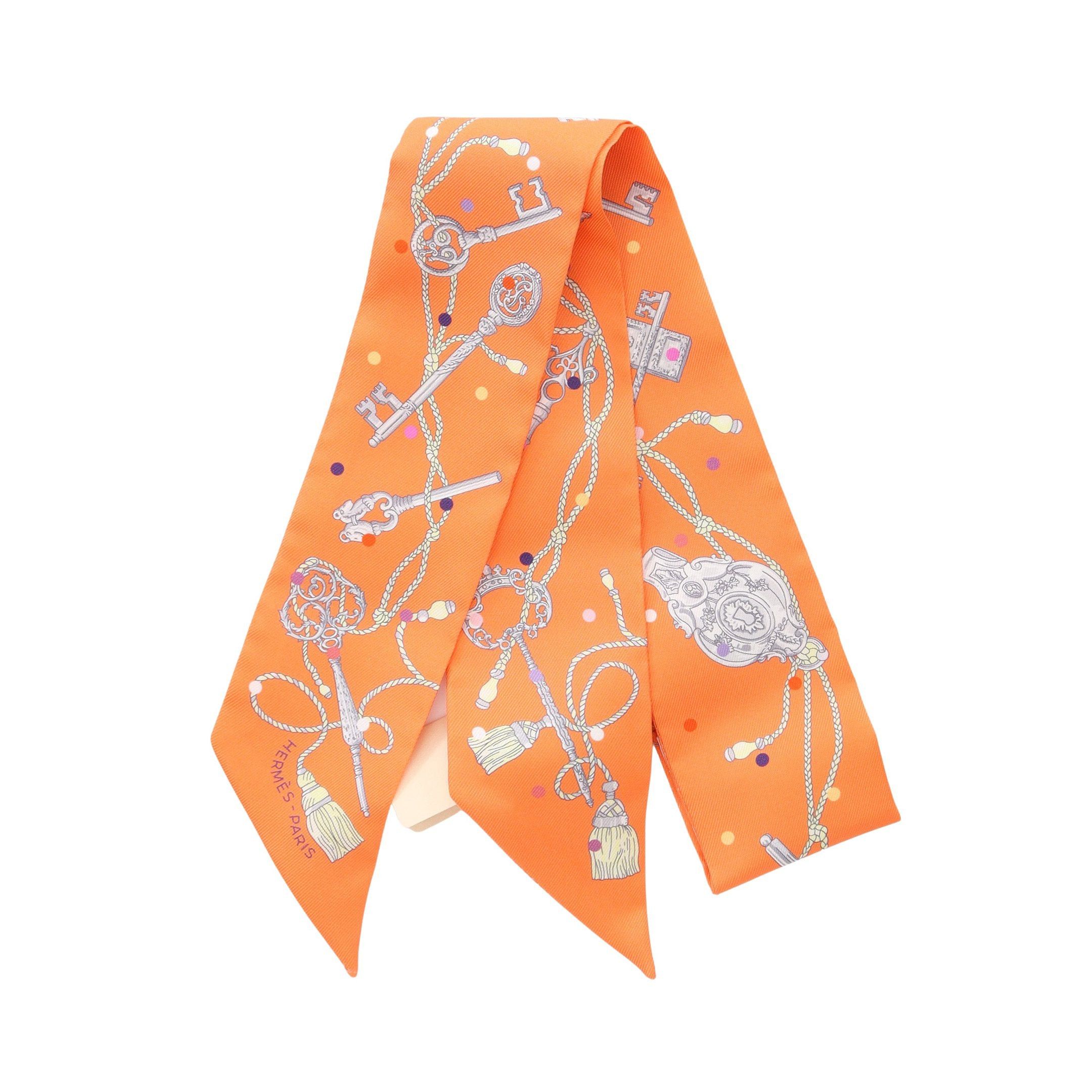 Hermes Hermes Twilly Les Cles A Pois Ribbon Scarf Silk Orange Multicolor Size ONE SIZE - 1 Thumbnail