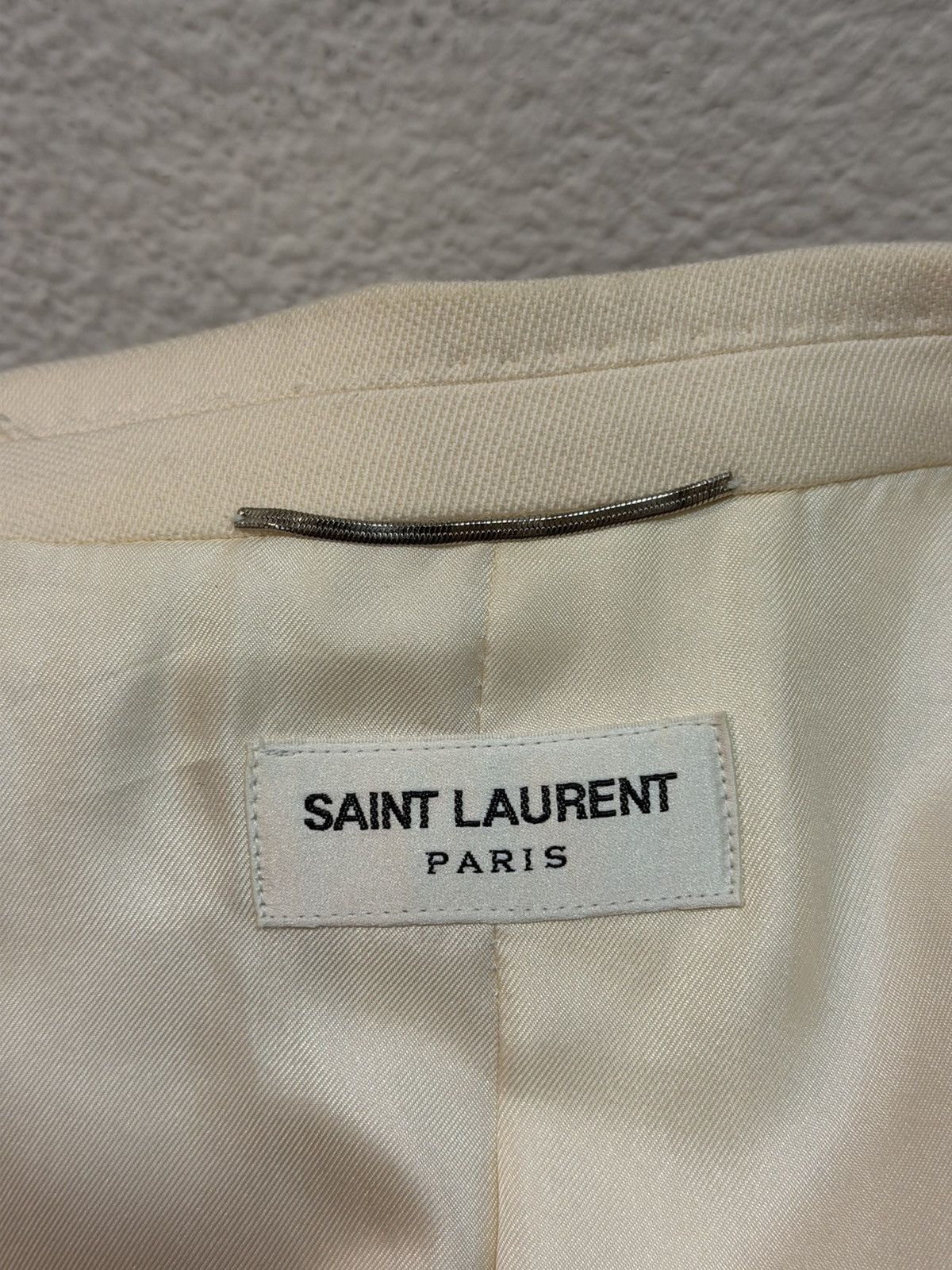 Saint Laurent Paris FW15 Cream Satin Peak Lapel Le Smoking Blazer 46 Size 46R - 5 Thumbnail