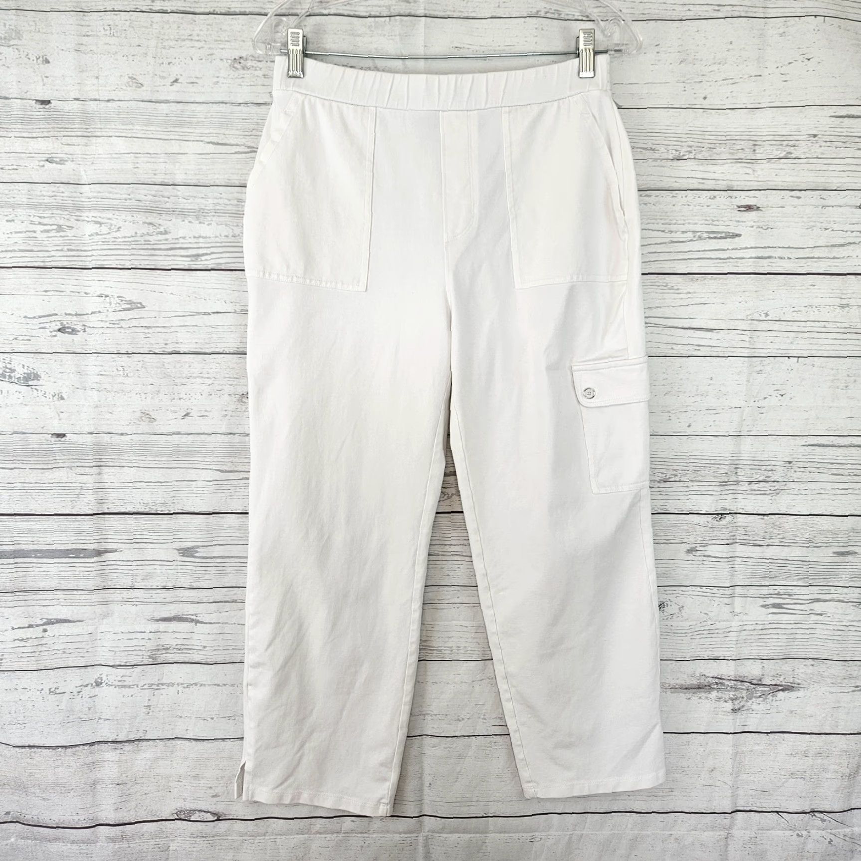 Vintage Susan Graver Weekend Womens Cropped Pants Sz S Tall White Pull On Size 28" / US 6 / IT 42 - 2 Thumbnail