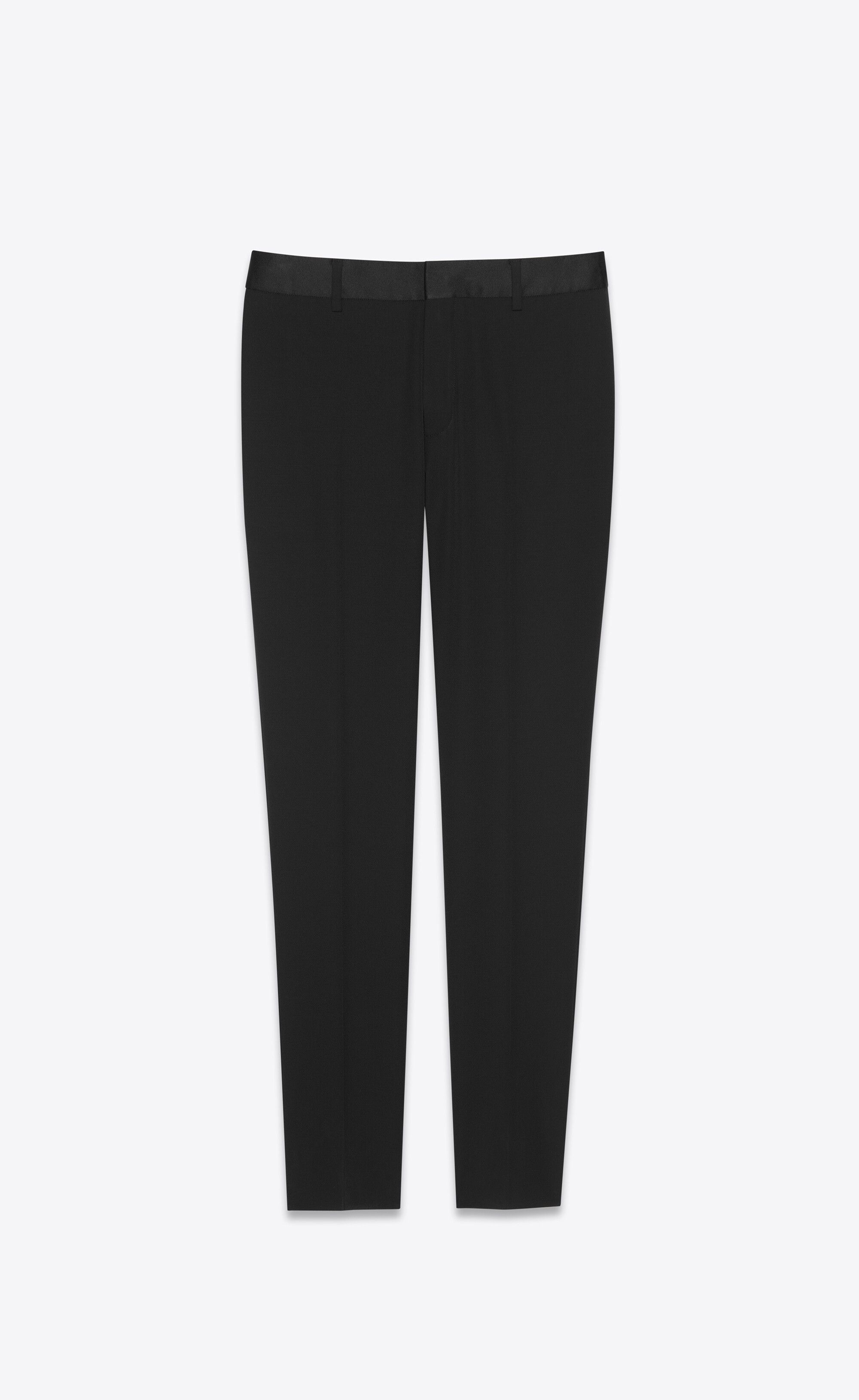 Saint Laurent Paris o1b1hav111224 Tuxedo Straight Pants in Grain De Poudre Black Size 28" / US 6 / IT 42 - 1 Thumbnail