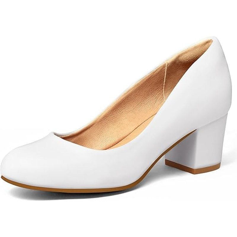 Other Mysoft Womens Size 8 White Rounded Toe Block Heel Pumps Size US 8 / IT 38 - 1 Thumbnail