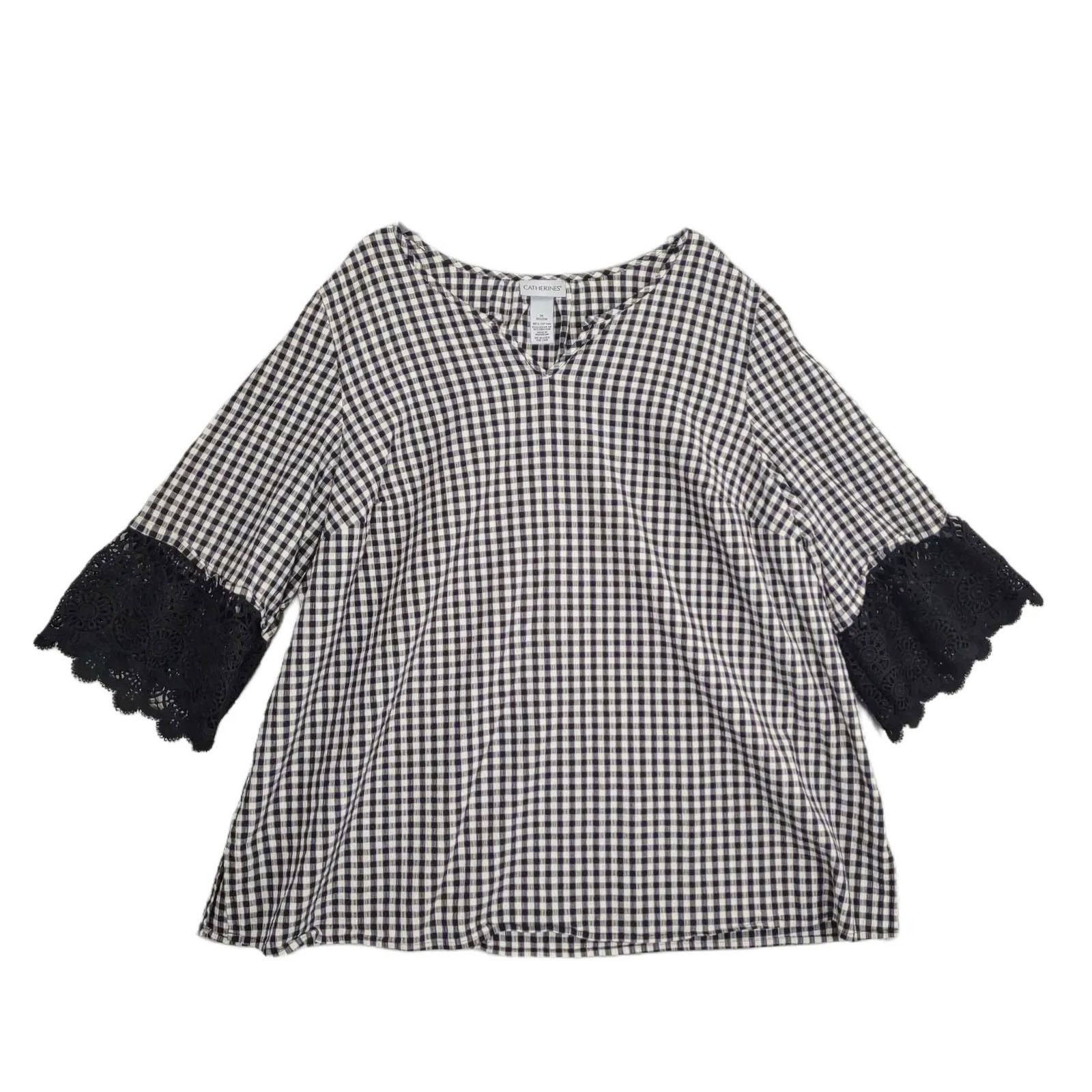 Other Catherines Women's 1X Black & White Gingham Check Blouse Top Size XL / US 12-14 / IT 48-50 - 1 Thumbnail
