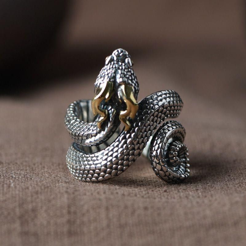 Other Minimal Gothic Silver Snake Signet Ring Size ONE SIZE - 2 Thumbnail