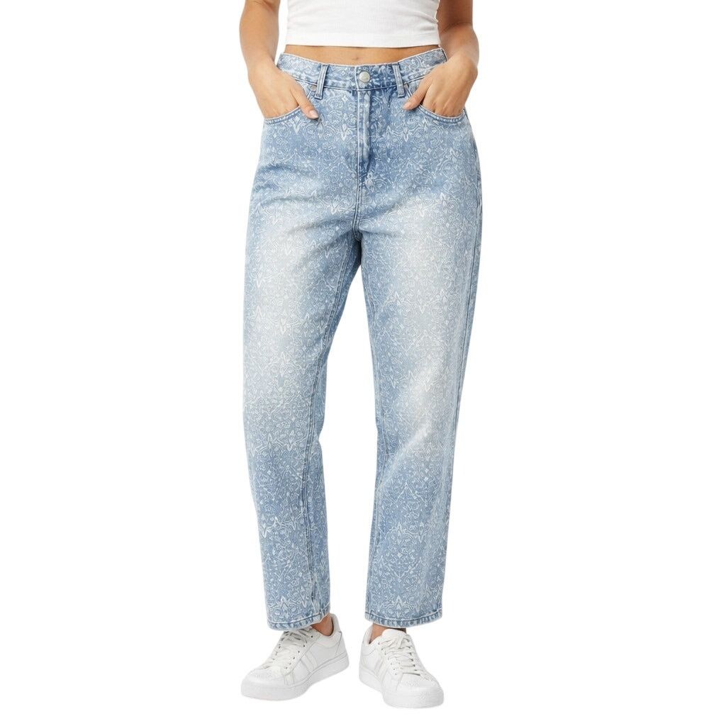 SIMPLE PROJECT Simple Society Y2K Paisley Super Straight Mom Jeans 9/29 Size 29" - 1 Thumbnail