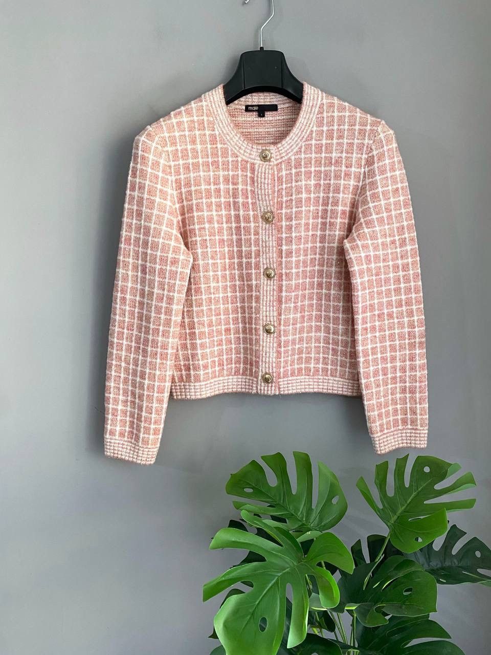 Maje Maje Women's Tweed-Style Pink Wool / Mohair Knit Cardigan, S Size S / US 4 / IT 40 - 2 Thumbnail