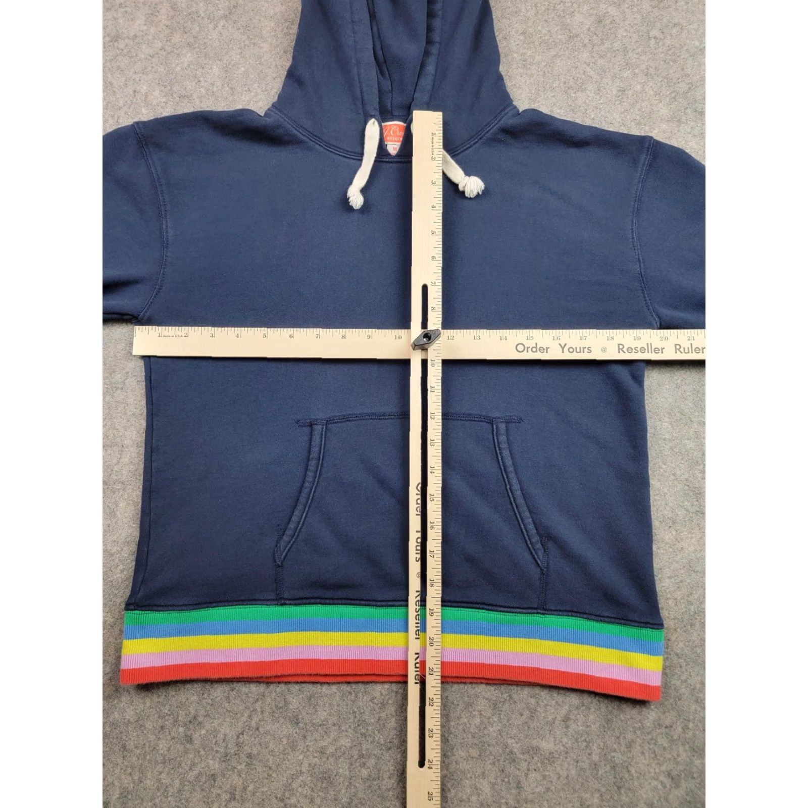 J.Crew J.CREW Hoodie Womens Medium Weekend Rainbow Stripe Pullover Pocket Cotton Blue Size M / US 6-8 / IT 42-44 - 7 Thumbnail