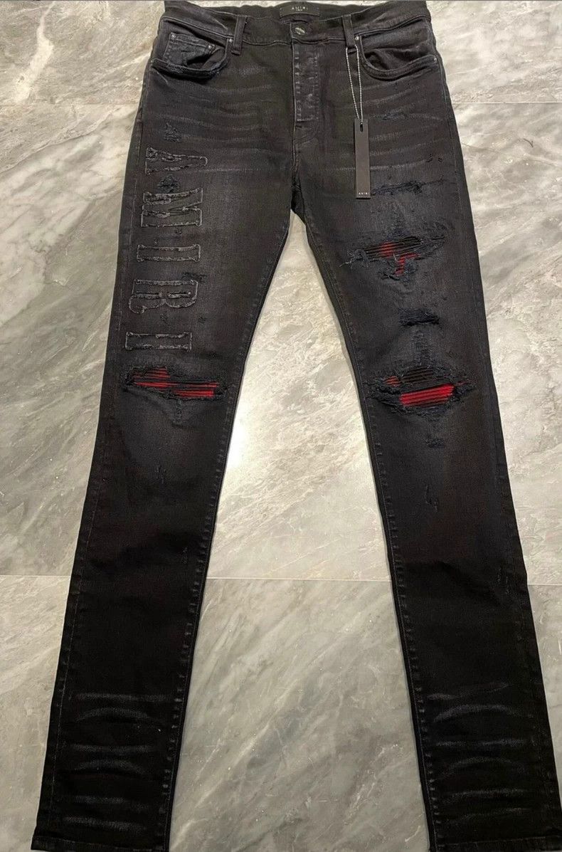 Amiri Amiri phantom black and red mx1 patched jeans Size US 33 - 1 Thumbnail