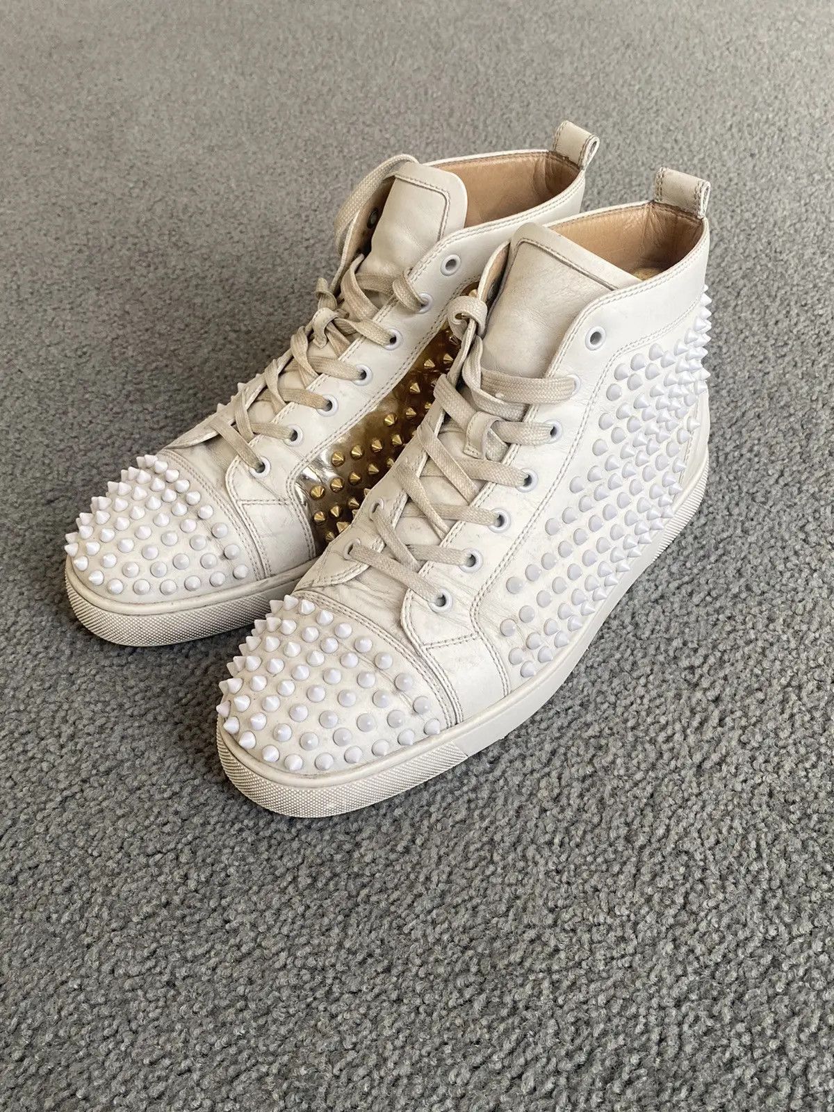 Christian Louboutin Christian Louboutin White Gold Spike Sneakers Grailed