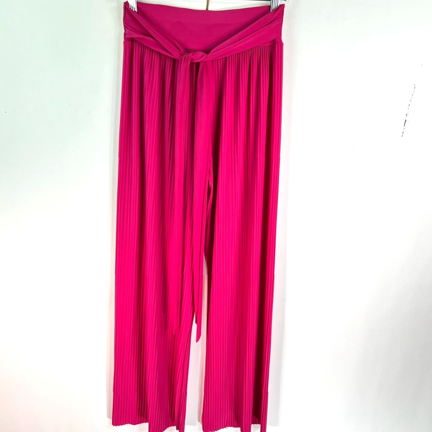 Pinko Knitted Pants Womens Wide Leg Pleated Belted Pink 26 France 26X30 Size 26" / US 2 / IT 38 - 2 Thumbnail