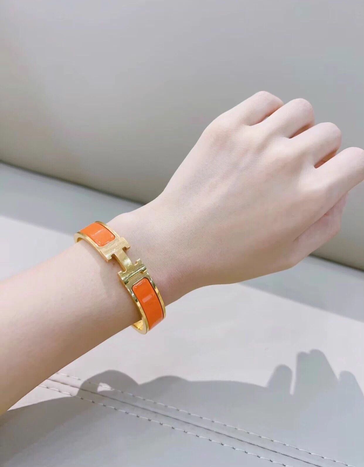 Hermes Hermes Clic H Orange Enamel Gold H Bracelet PM Size ONE SIZE - 2 Thumbnail