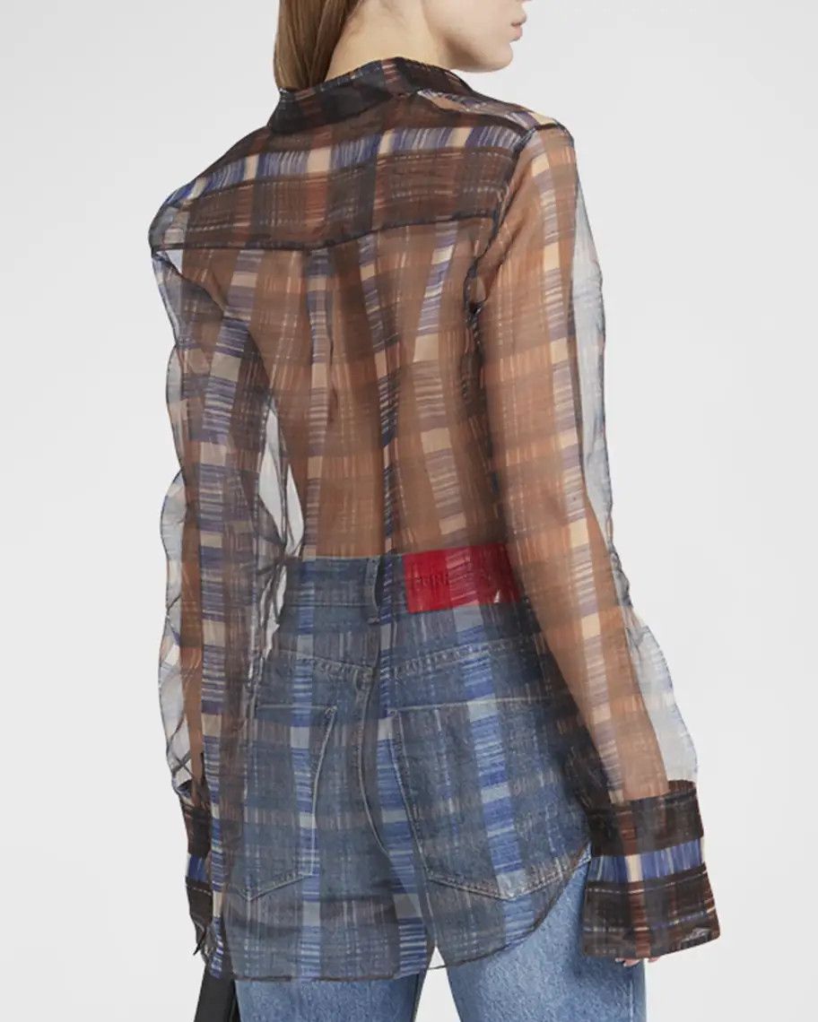 Salvatore Ferragamo o1s1rm0924 August Organza Check Shirt in Multicolor Size XS / US 0-2 / IT 36-38 - 4 Thumbnail