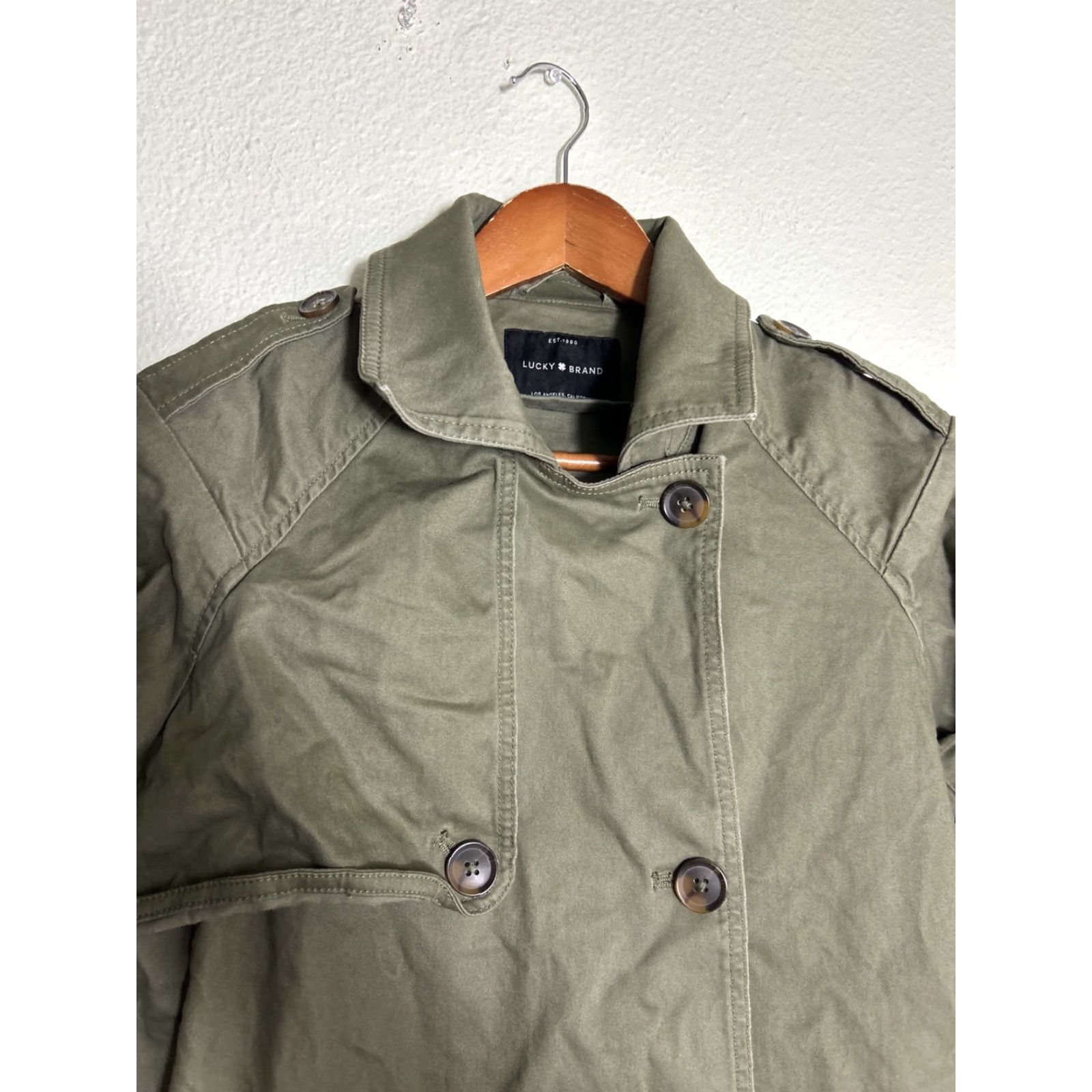 Lucky Brand Lucky Brand Womens Small Army Green Button Trench Coat Cotton Size S / US 4 / IT 40 - 3 Thumbnail