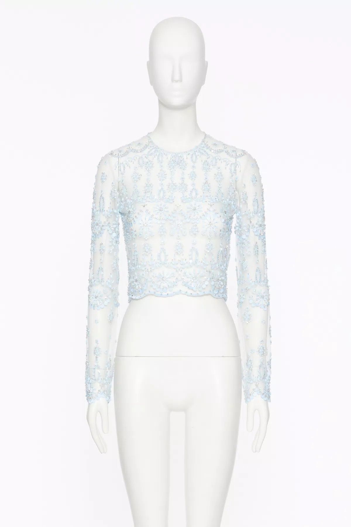 Valentino o1s1wg110426 Sheer Lace Top in Blue Size M / US 6-8 / IT 42-44 - 1 Thumbnail