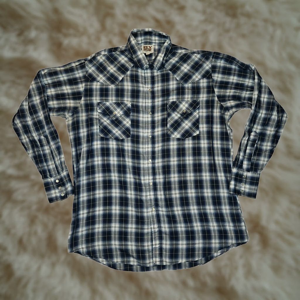 Vintage VINTAGE Ely Cattleman Shirt Western Long Sleeve Blue Plaid Pearl Snap Mens Large Size US L / EU 52-54 / 3 - 1 Thumbnail